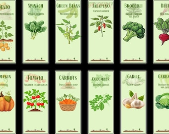 Juego de marcadores para jardín de hierbas y verduras, 26 etiquetas imprimibles para plantas
