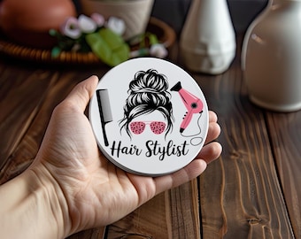 Posavasos para coche de peluquero: ambiente de salón, secador rosa - Producto terminado