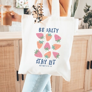 Be Salty Stay Lit Christian Tote Bag, Church Bag, Trendy Christian Merch, Bible Tote Bag, Boho Christian bag, Bible Verse Scripture