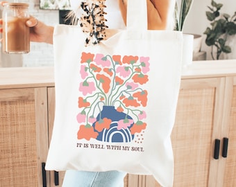 It Is Well With My Soul Christian Tote Bag, Trendy Christian Merch, Bible Tote Bag, Boho Church Bag, Bible Verse Scripture, Christian Bag