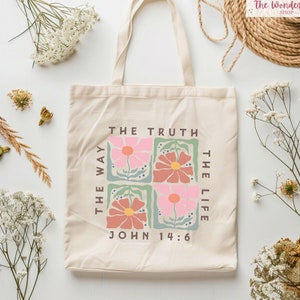 The Way the Truth the Life Christian Tote Bag, Trendy Christian Merch