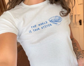The World Is Your Oyster Baby Tee, Coquette Seafood Fitted Crop Top, Coastal Granddaughter, Italian European Coconut Girl 90s Y2K Aesthetic
