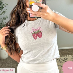 Coquette Strawberry Baby Tee, Y2K Aesthetic Baby Tee, Vintage Graphic Baby Tee, 90s Baby Tee, Coquette Cottage Core Strawberry Shirt