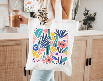 Wildflower Tote Bag, Abstract Floral Tote, Mothers Day Gift, Trendy Flower Shoulder Bag,Women Gift Bag,Shopping Tote Bag,Vintage Flower Bag