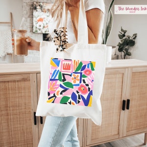 Wildflower Tote Bag, Abstract Floral Tote, Mothers Day Gift, Trendy Flower Shoulder Bag,Women Gift Bag,Shopping Tote Bag,Vintage Flower Bag