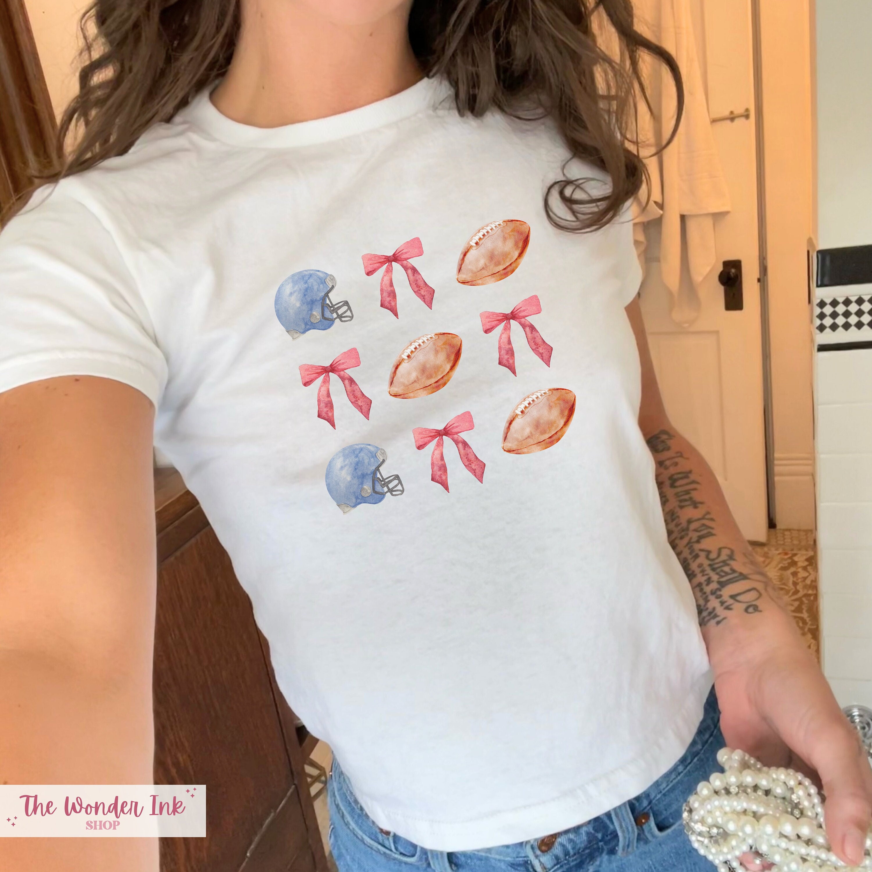Coquette Game Day Football Baby Tee, Fantasy Football Season, Women's Cute Game Day Shirt, Vintage Y2K Aesthetic Graphic 90s Crop Top