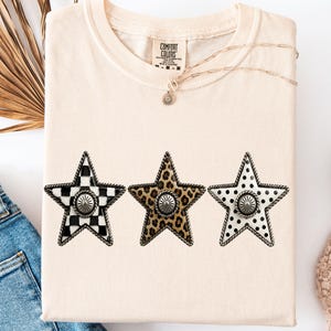 Western Concho Star PNG Bundle, Checkered Leopard Polka Dot Star Clipart, Cowgirl Western Sublimation PNG, Rustic Digital Download