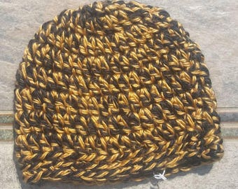 Women's/ teen  crochet Black and gold beanie