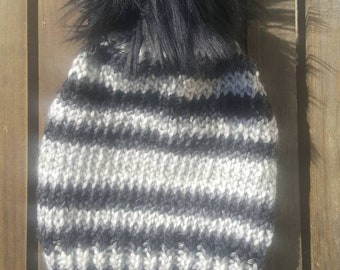 Black and grey knit beanie