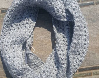 Womens Silver,Grey Crochet/Knit  Lace Infinity Scarf