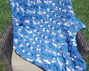 Blue and white afghan/blanket. Boy blanket.