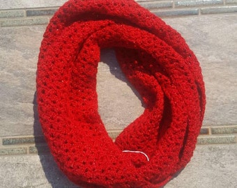 Womens Red  Crochet/ Knit  Lace Infinity Scarf