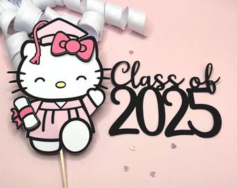 Kawaii kitty graduation cake topper
