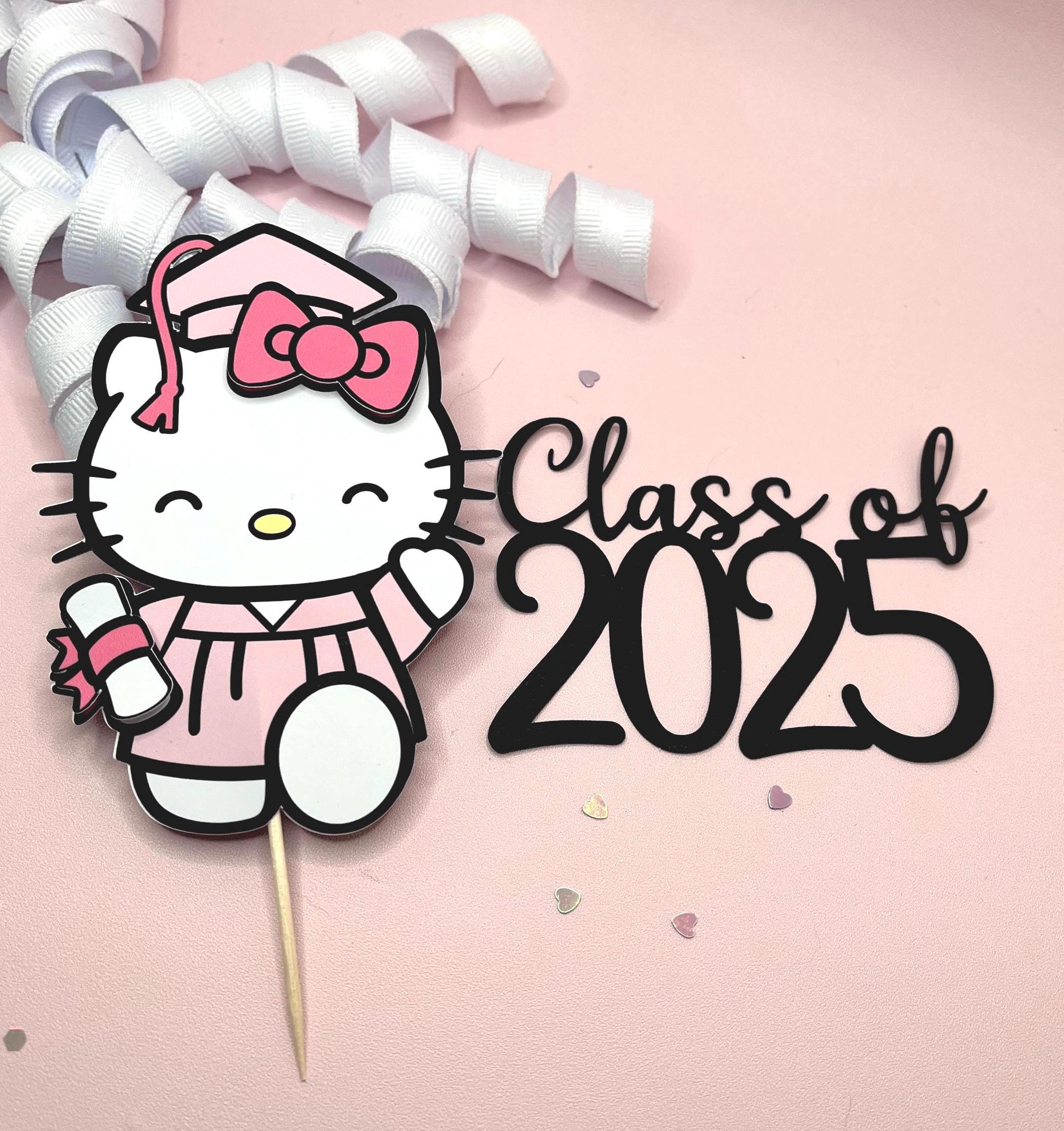 Kawaii kitty graduation cake topper
