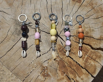 Handmade Beaded Bag and Key Charms – Ceramic & Gemstone Treasures / Handmade Bag Charms with Wooden and Gemstone Beads | VRNQ