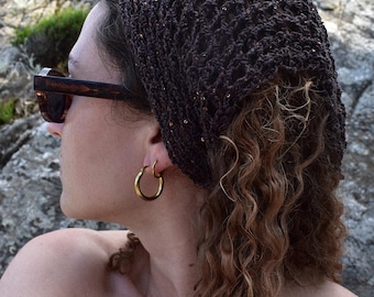 Handmade Cotton Bandana Scarf with delicate Sequins | Crocheted bandana with small sequins || VRNQ