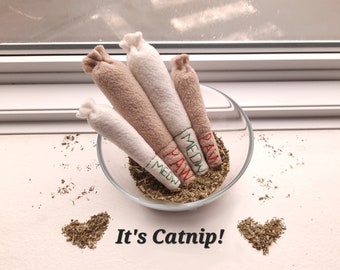 Catnip Pre-Roll Joints for Cats who Suck at Rolling | Fleece Embroidered Catnip Doobies | 420 Cat Toys