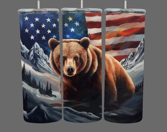 American Flag Grizzly Bear Painting black bear Sizeable Superior quality JPG,PNG,20oz Tumbler Sublimation