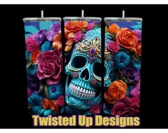 Halloween 3D Sugar Skull floral Sizeable Superior quality SVG, JPG, PNG,20oz Tumbler Design Sublimation