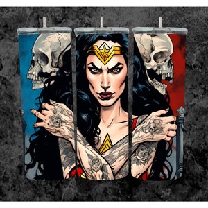 Gothic Halloween Female Superhero Tumbler, Shirt, Spinner Design, Sizeable