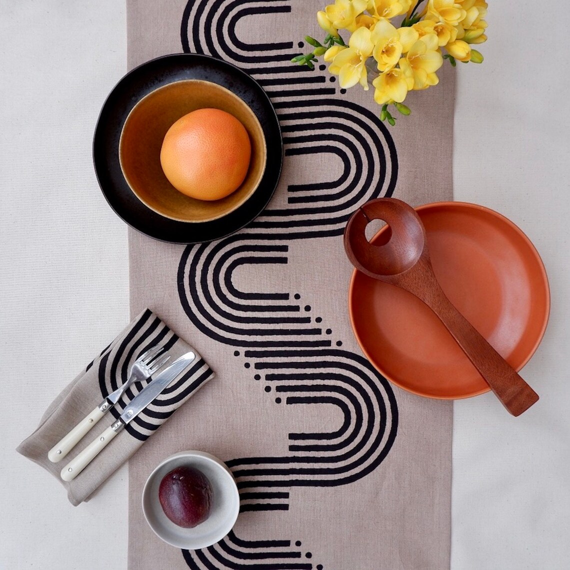 River linen table runner Block print runner Natural dye Etsy