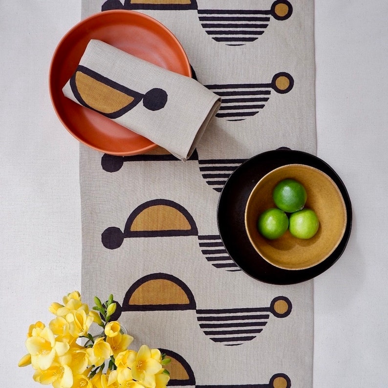 Memphis linen runner Block print runner Natural dye runner Etsy