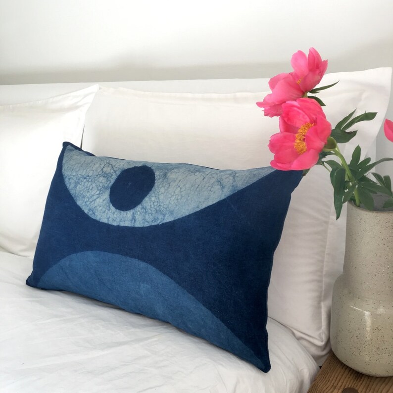 Block print pillow Linen Pillow Indigo pillow Geometric print Etsy