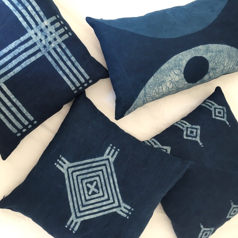 Block print pillow Linen Pillow Indigo pillow Geometric print Etsy