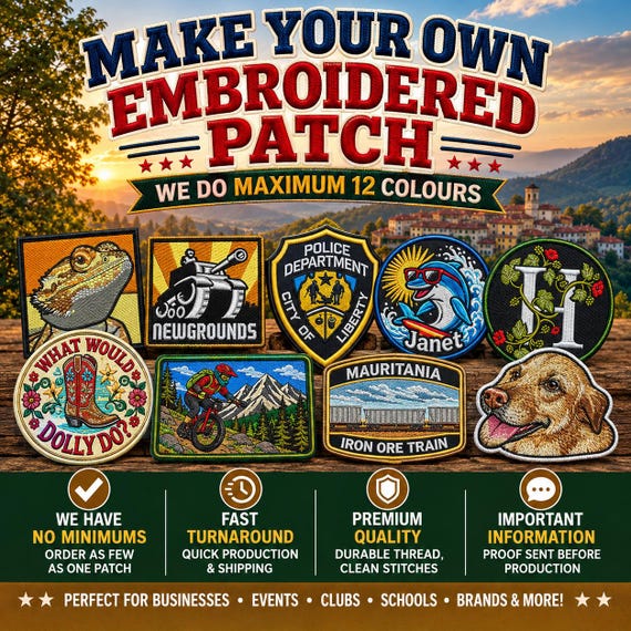 Custom Embroidered Patch, Custom Logo Patch, Personalised Business Uniform Badge, Iron On Sew On or Hook & Loop