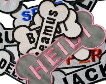 Personalized Dog Patch: Embroidered Bone Pet Tag, Iron-On Applique