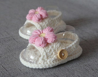 Personalized Pink Daisy Baby Girl Sandals - Made To Order | Gift For Baby And Newborn, Crochet Baby Sandals, Gift For Baby Girl