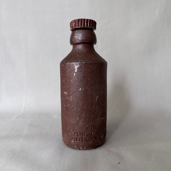 Brown stoneware salt glazed ginger beer bottle with stopper, Rustic bottle, Brown stoneware.