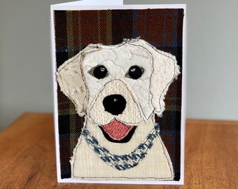 White Labrador Dog Handmade Fabric Blank Greeting Card