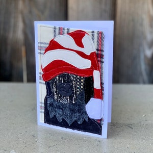 Carte de Noël Black Labrador Dog avec Santa Hat Handmade Fabric Blank Greeting Card