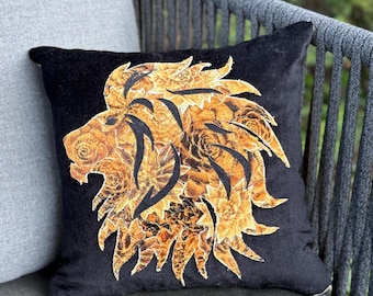 Yellow Lion Appliqué Throw Pillow Cover