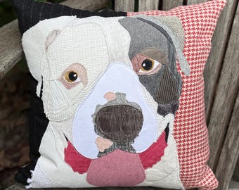 Pit Bull Dog Pillow, Grey and White Pit Bull, Pet Pillow, Blue Pit Bull