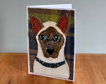Siamese Cat Handmade Fabric Blank Greeting Card