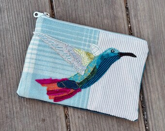 Hummingbird Zippered Bag, Bird Lover Gift, Small Purse, Pouch