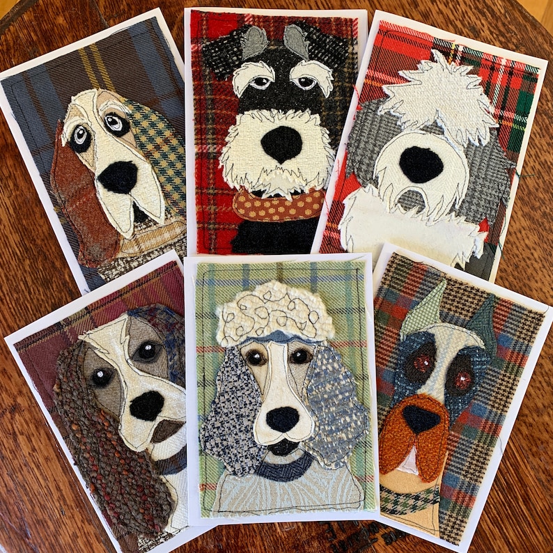 Christmas Card Golden Retriever with Santa Hat Handmade Fabric Blank Greeting Card