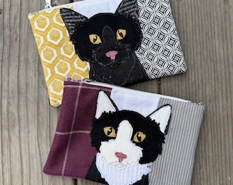 Black Cat Zippered Bag, Tuxedo Cat Bag, Cat Gifts, Cat Purse