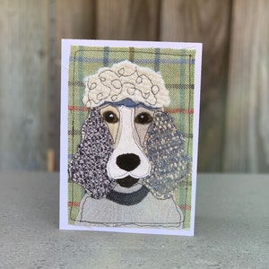 Cartão de felicitações em branco feito à mão em tecido para cachorro poodle