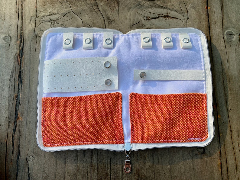 Travel Jewelry Case with Earring Holder, Necklace Organizer, Orange and Purple Travel Accessory 7x5 inches