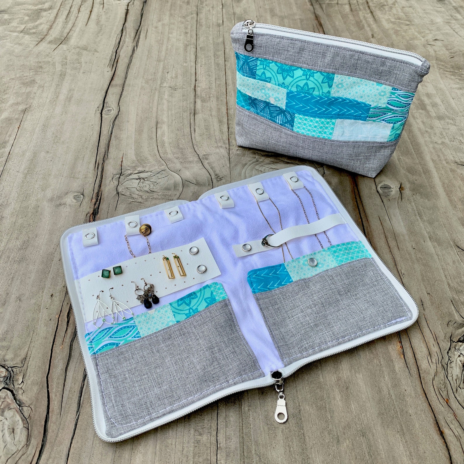 Travel Jewelry Case With Zipper Pouch Travel Bag Set Teal Etsy
