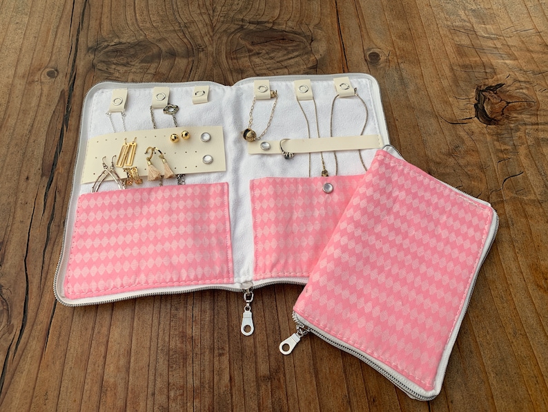 Pink and White Travel Jewelry Case With Earring Holder Etsy