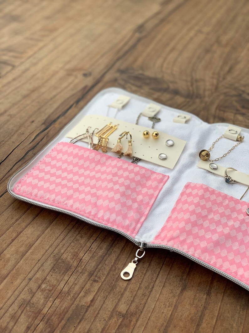 Pink and White Travel Jewelry Case With Earring Holder Etsy