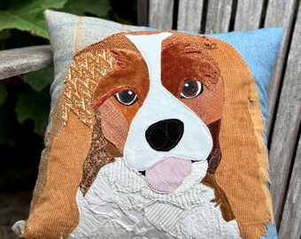Handmade Cocker Spaniel Pillow Cover: Appliqued Wool Dog Throw Pillow