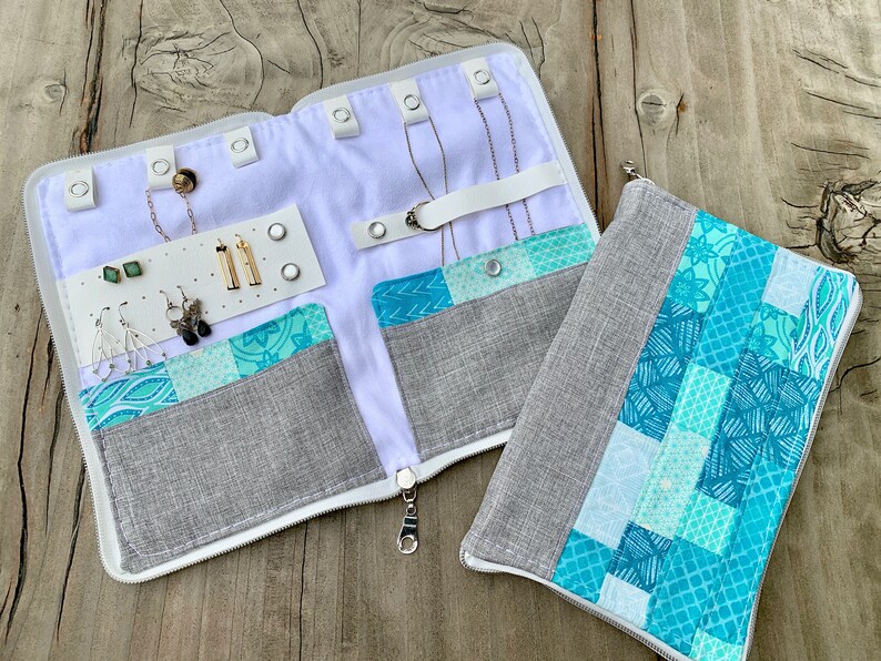 Travel Jewelry Case With Zipper Pouch Travel Bag Set Teal Etsy
