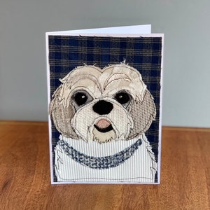 Carte de voeux vierge en tissu fait main pour chien shih tzu