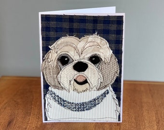 Shih Tzu Dog Handmade Fabric Blank Greeting Card