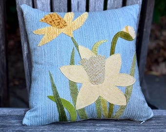 Yellow Daffodil Pillow Cover - Spring Floral Textured Throw Cushion